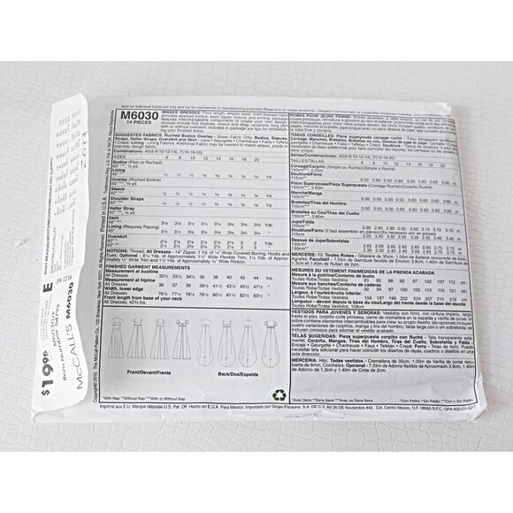 McCalls M6030 Pattern Titanic Bridal Wedding Formal Evening Dress Gown Size 16 1 - Picture 2 of 5